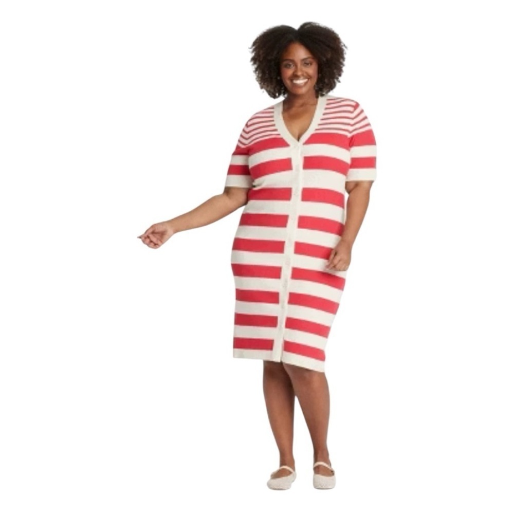 ❤️3/$15 NWOT Ava & Viv Red Striped Red and Cream Midi Dress- Plus Size 3X